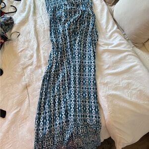 Blue and White Patterned Maxi Dress